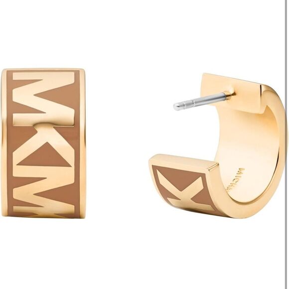 Michael Kors Gold Tone Logo Hoop Earrings - Picture 3 of 5